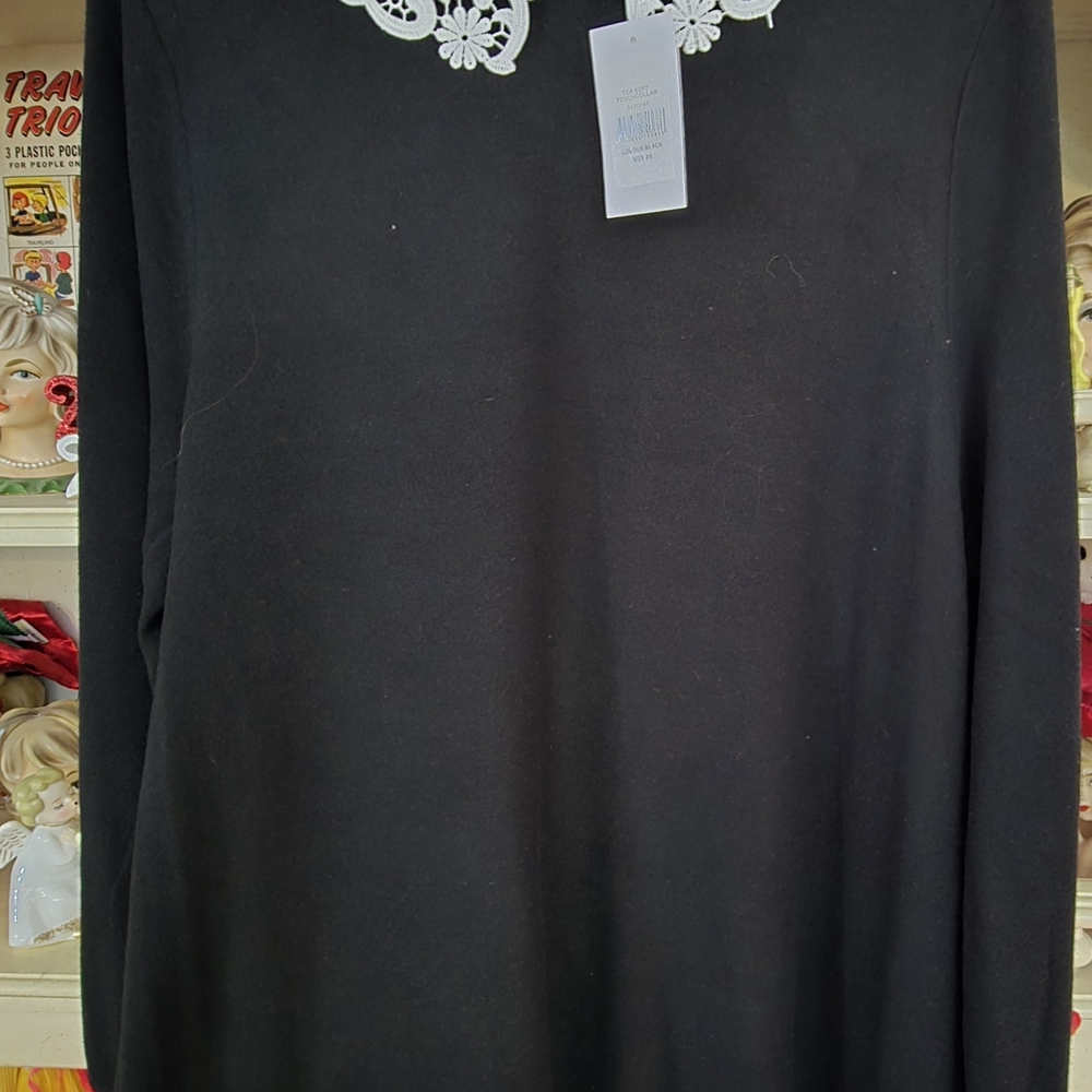 Evans Black Top with White Lace Accents